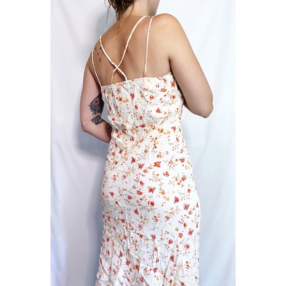 Vintage Y2K Dainty Butterfly Floral Printed Peachy Cream Midi Dress NWT - Picture 4 of 8